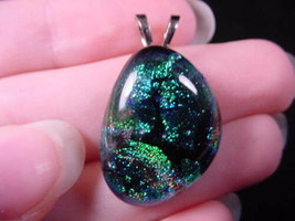 #DL-229 Dichroic Fused Glass Pendant Jewelry Green Blue Orange - £15.62 GBP