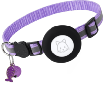 Cat air tag holder collar purple adjustable breakaway buckle reflective - £5.18 GBP