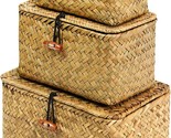 Set Of 3 Handwoven Seagrass Storage Box Wicker Basket Desktop Makeup Org... - £31.23 GBP