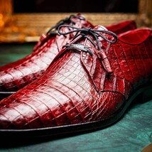 Lacio Genuine Caiman Crocodile Dress Derby's Shoes Wine image 9