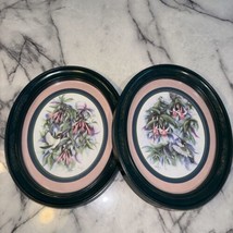 Pair Vintage Hummingbird Oval Framed Matted Print Pink Green 11&quot; Boho Chic Femme - $39.99