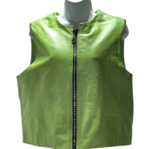 SAGUARO WEST Vest Green Leather Rhinestone Zipper Women&#39;s Size XL - £25.16 GBP