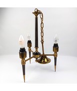 Mid Century Modern 3 Light Brass Chandelier, Vtg Art Deco Hollywood Regency Lamp - $280.15