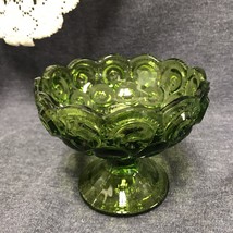 Vintage LE Smith Emerald Green Glass Moon &amp; Stars Compote- Taper Candle Holder - £11.72 GBP