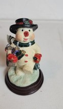Vintage Snowman Figurine Merry Christmas Hat Trees K&#39;s Collection 4.5” Wood Base - £10.40 GBP