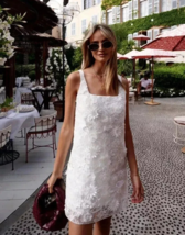 ZARA WOMAN EMBROIDERED MINI DRESS ZW COLLECTION OYSTER-WHITE ~ SMALL - $65.69