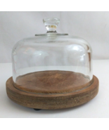 Vintage Wood Teak Food Cloche Glass Cheese Cake Dome 7.5&quot; Diameter - $40.73 CAD