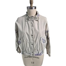 VTG 80s 70s Y2K City Limits Denim Jacket Beige w/Contrasting Floral Accents M  - £21.38 GBP