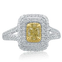 1.12 Ct Cushion Natural Fancy Light Yellow Diamond Ring 18k White Gold - $55,186.54 MXN