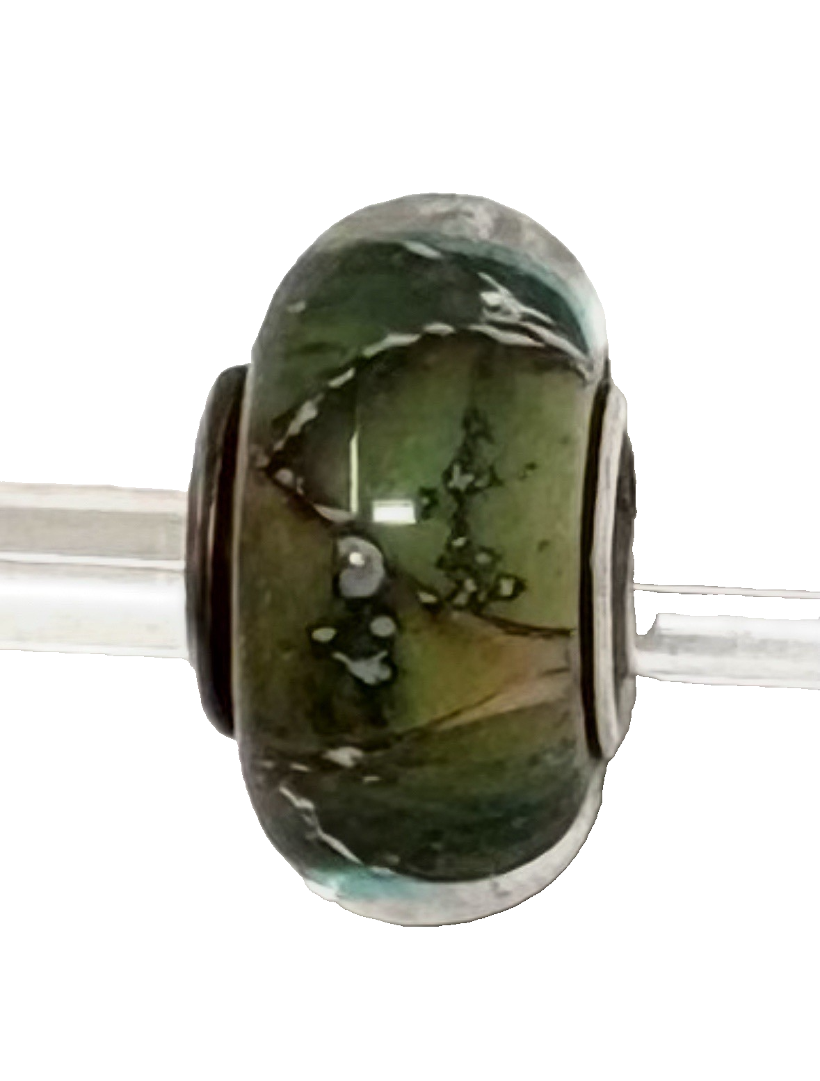 Authentic Chamilia Green Silver Peaks Murano Glass Bead Charm, NO LOGO - $23.74