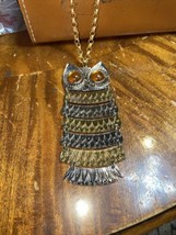Vintage large Owl Jewelry gold-tone and pewter owl necklace 21” chain NEW - £23.87 GBP