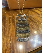 Vintage large Owl Jewelry gold-tone and pewter owl necklace 21” chain NEW - £23.53 GBP