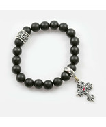 GOTHIC CROSS CHARM 8MM BLACK MATTE ONYX BEADED BRACELET - $240.12+