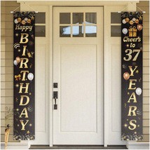 Gold &amp; Black 37th Birthday Yard Banner - Celebrate 37 Years with Cheers &amp; Happy - £28.37 GBP