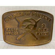Rare Vintage Soilder of Fortune Range Officer 3 Gun Match Bronze Belt Buckle - £94.88 GBP