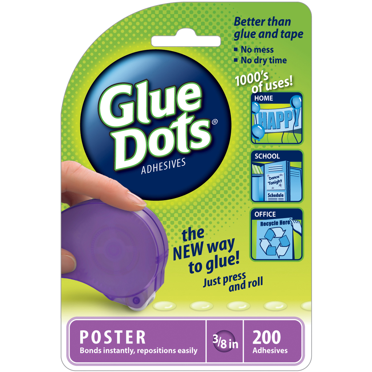 Glue Dots .375" Poster Dot Disposable Dispenser-200 Clear Dots - $14.35