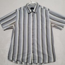 PrAna Shirt Mens L Large Gray Stripe Short Sleeve Button Up Outdoor Casual - $15.19