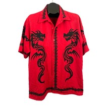 VTG Dragonfly Roadhouse Dragon Bones Button Down Shirt LARGE Single Stitch Red - £46.63 GBP