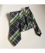Geoffrey Beene Dark Gray &amp; Green Stripe 100% Silk Tie - €6,85 EUR