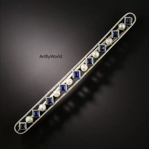 Art Deco Synthetic Sapphire and Pearl Bar Pin Edwardian Brooch Fancy Mens brooch - £250.24 GBP