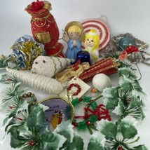 VTG Lot of Christmas Decorations Ornaments MCM Garland Cone Bell Wreath Candle - £31.22 GBP
