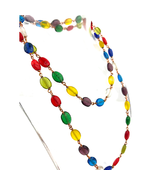 Colorful Glass Round Bead Necklace Jewelry 28&quot; Gold Tone Boho Design - £10.77 GBP