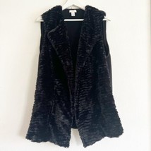 Chico&#39;s Womens Faux Fur Black Open Front Lined Vest Ribbed Back Pockets Size 2 - £23.59 GBP