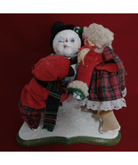Primitive Folk Art Snowman Girl Boy Paper Mache Resin  - $124.81