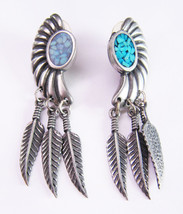 Nice Vintage Southwest EGE &#39;89 Pewter And Turquoise Pierced Dangle Earrings - £15.78 GBP