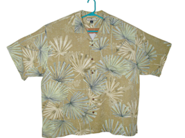 Mens Tommy Bahama Silk S/S Button Up Dress Shirt Gold Gray Palm Fronds Size XXL - £34.87 GBP