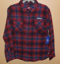 Hurley Head Of Class Oxford L/S Button Up Top Shirt Men&#39;s Small Flannel Red Blue - £20.62 GBP