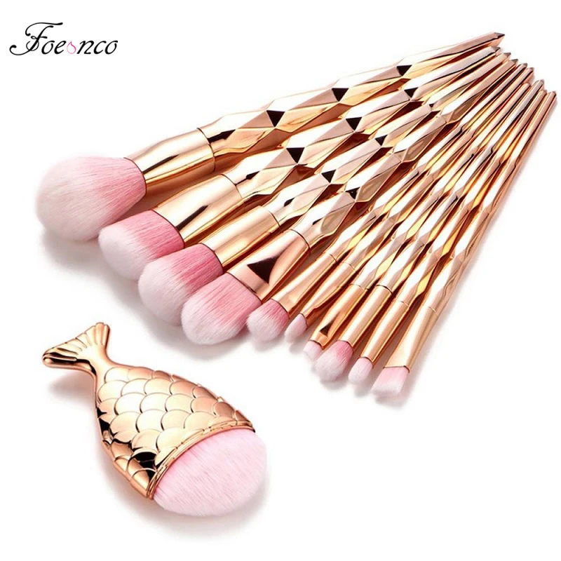 Brushes set mermaid fishtail shaped foundation powder cosmetics brush rainbow eyeshadow thumb200