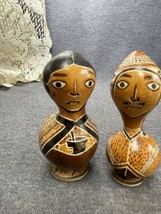 Vintage Pair Peruvian Folk Art Carved Gourd Man And Woman 3 1/2” Estate ... - £21.80 GBP