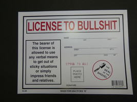 License to Bullshit  Great Gag Gift Funny Sign Bar Home Shop NEW 9&quot;x12&quot; N26 - £3.98 GBP