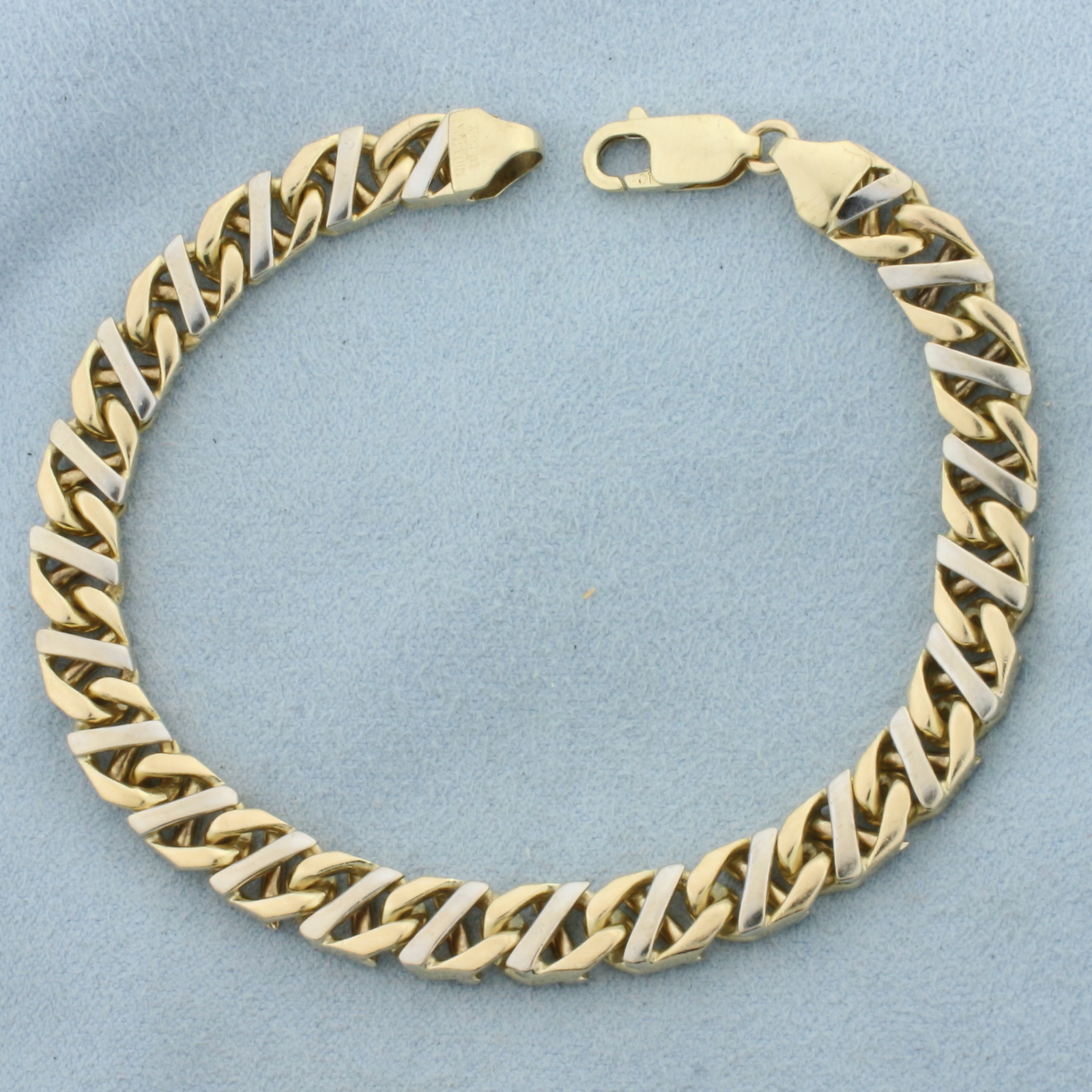 Mens Two Tone Curb Link Bracelet in 10k Yellow and White Gold - $2,048.50