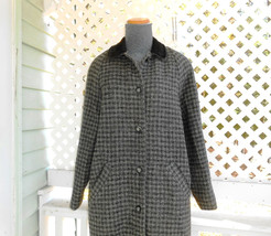 Vintage L.L. Bean Coat Grey and Black Wool Plaid Coat Long Wool Coat Size M Peti - £62.76 GBP
