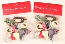 Lot of 2 World Market North Pole Wooden Craft Clips 6 pack Christmas Eskimo NEW - £4.24 GBP