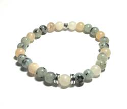 Natural Stone Bracelet, 6mm Sesame Jasper and Pink Aventurine Beads, Sil... - €5,10 EUR