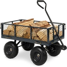 Heavy Duty Grey Steel Garden Utility Cart Wagon with Removable Sides - £184.27 GBP