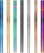 ESSBES 7 Pairs Metal Chopsticks, 7 Colors Reusable Stainless Steel Chops... - £11.79 GBP