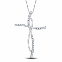 14kt White Gold Womens Round Diamond Cross Pendant 1/10 Cttw - £180.89 GBP