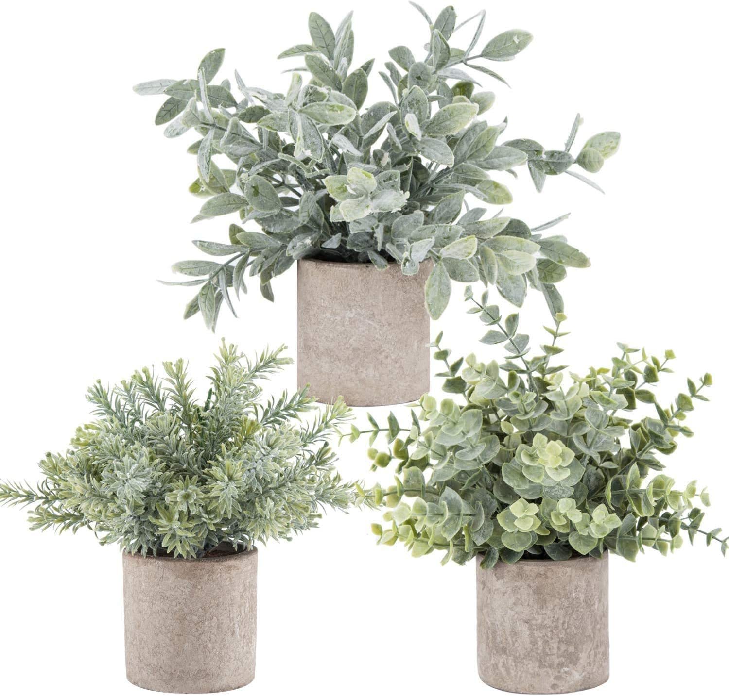 Primary image for Der Rose 3 Pack Mini Potted Fake Plants Artificial Plastic Eucalyptus Plants For