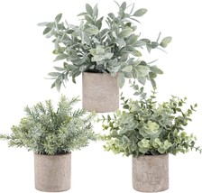 Der Rose 3 Pack Mini Potted Fake Plants Artificial Plastic Eucalyptus Pl... - £31.24 GBP
