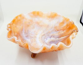 Imperial Glass Caramel Slag Rose Embossed Footed Bowl Marked - £19.66 GBP