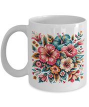 Hibiscus Flowers Folk Art Print Mug, Summer Flowering Coffee Cup Gift For Her - £15.52 GBP