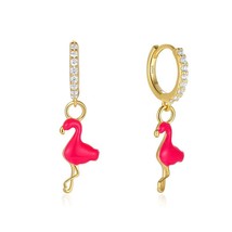 CANNER 925 Silver 18k Gold Plating Flamingo Pendant Dangle Drop Earrings For Wom - £16.68 GBP