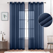 July Joy Semi Linen Look Sheer Curtains For Bedroom, Living, 52 X 72 Inch, Navy - £27.16 GBP