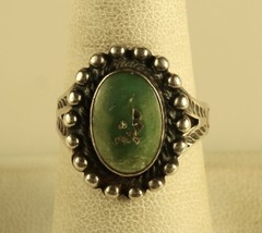 Vtg Sterling Southwestern Navajo Carico Lake Green Turquoise Stone Ring sz 8 1/4 - £55.48 GBP