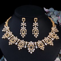 CWWZircons African Dubai Gold Color Cubic Zirconia Black Stone Necklace Earring  - £62.91 GBP
