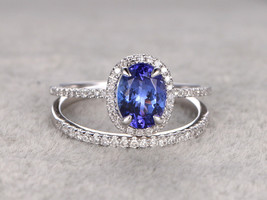 Bridal Ring Set 2.80Ct Oval Cut Lab Created Sapphire White Gold Plated in Size 6 - $154.80